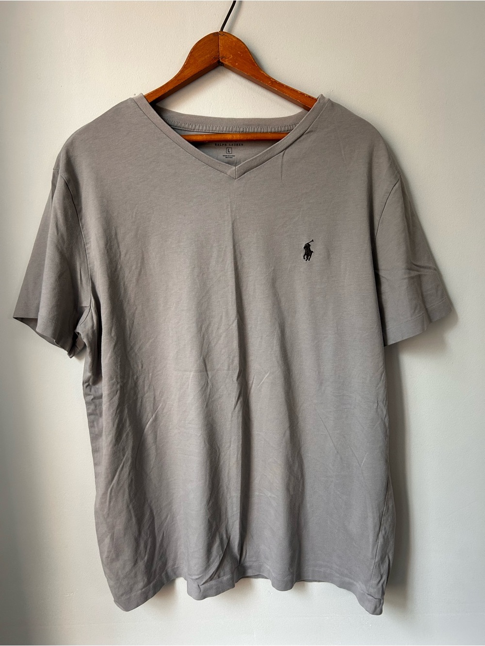 Polo Ralph Lauren Men’s Large V-Neck T-Shirt Heather Grey Pony Logo